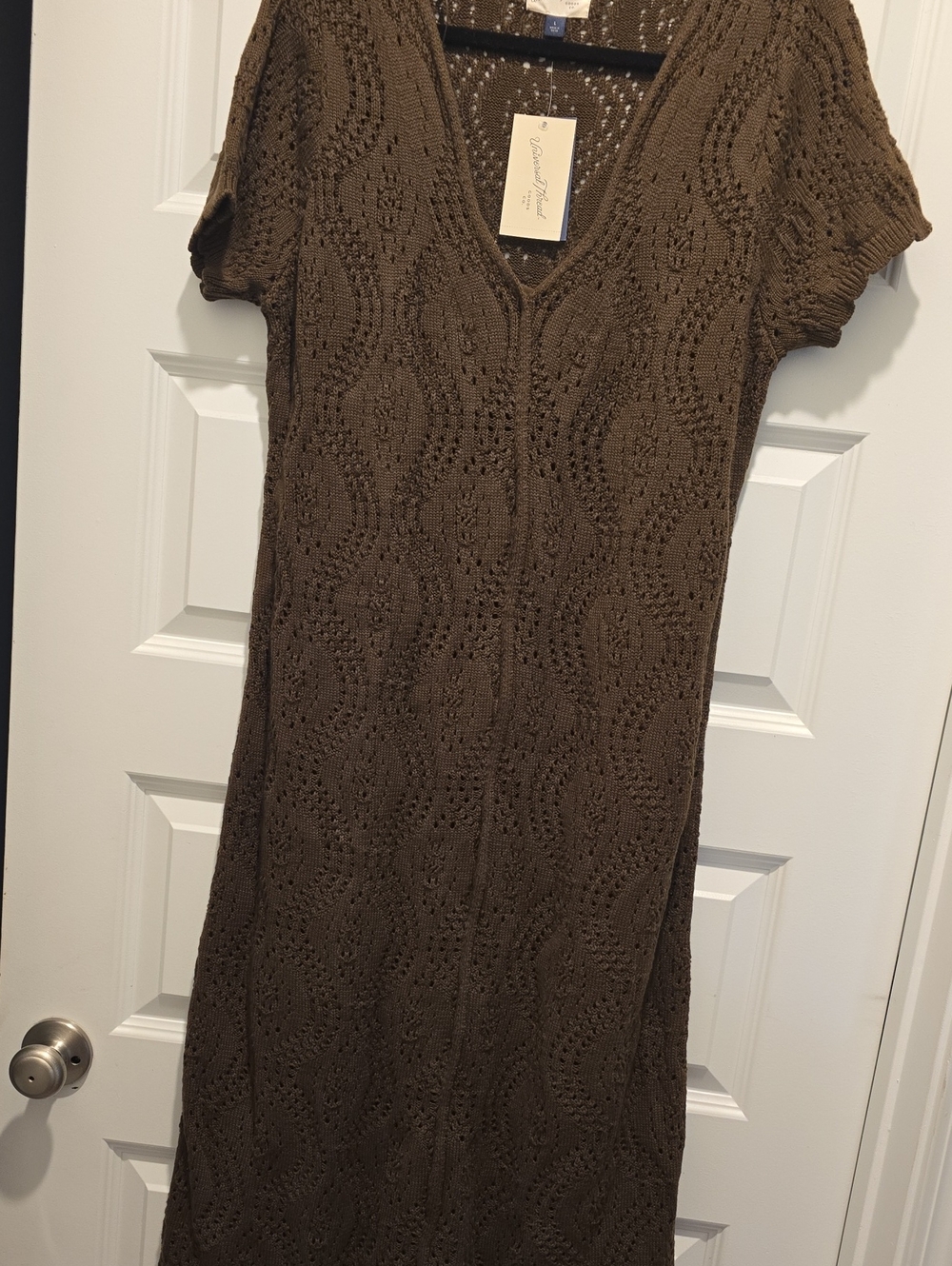 Universal Threads Knit V-Neck Short Sleeve Midi Dress - Brown